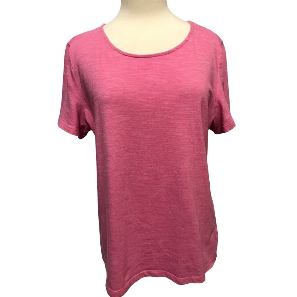 Talbots Women's Size Large Short Sleeve Keyhole Back Pink Knit Top Shirt